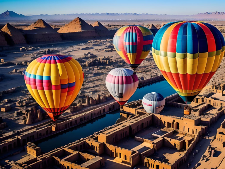 is hot-air balloon in sky of Luxor city